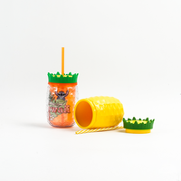 Gobelet en plastique réutilisable de 473 ml en forme d'ananas tropical avec couvercle et paille, personnalisable avec logo, pour fêtes estivales