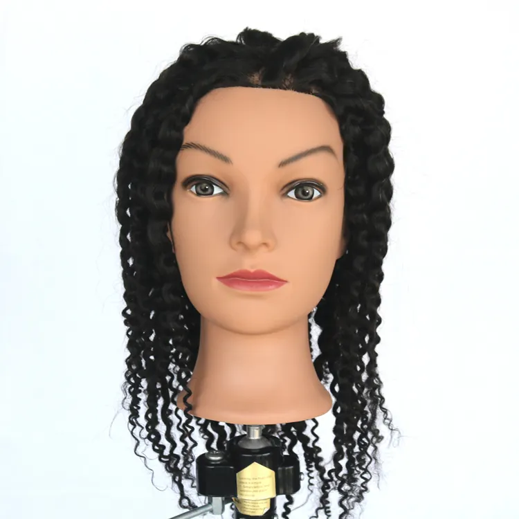 16" Color #4 100% Human Hair Female Training Mannequin Head with Curly Wave Hair