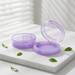 Estuche cosmético redondo morado con tapa transparente de plástico PP, contenedor de maquillaje para polvo facial o rubor. - Product Image 2