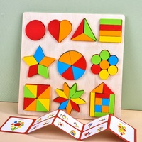 Mainan kayu edukasi dini matematika pengajaran warna kognisi anak puzzle montesori blok bentuk geometris papan yang cocok