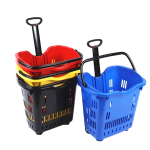 Carrello della spesa di rotolamento del supermercato con ruote di plastica cestini del negozio di alimentari - Product Image 4