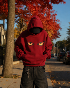 Sudadera con capucha personalizada con estampado de transferencia térmica de ojo de gato misterioso, forro polar grueso, estilo urbano, proveedor, producción OEM ODM - Product Image 3