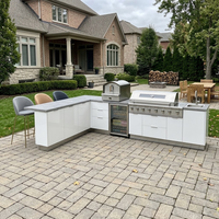 Cuisine extérieure en acier inoxydable personnalisable pour jardin, armoire de cuisine résistante à l'humidité avec îlot et barbecue à gaz