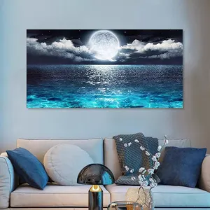 Lune nuit toile peinture paysage affiche et impressions bord de mer paysage mur Art photos pour salon décoration de la maison Cuadros
