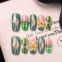 Ongles à presser faits main 3D, design personnalisé OEM, courbes françaises de 2,5 carrés, couverture complète, PMMA texturé, 10 pièces