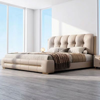 Lit double/grand lit moderne et minimaliste en cuir avec rangement intégré, style crème, design italien minimaliste pour chambre principale