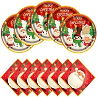 Ensemble de 40 assiettes et serviettes en papier de Noël jetables, décoration de fête sur le thème du Père Noël, pour 20 personnes