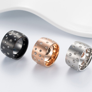 Fashion <b>Rings</b> <b>Titanium</b> Steel Rhinestone Pave Setting Unisex Gift Jewelry - Product Image 2