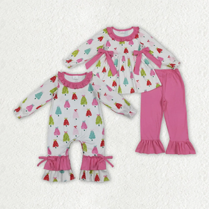 Conjuntos de Ropa Navideños para Bebé Niña, Manga Larga, Lazos, Estampado de Árbol de Navidad - Product Image 2