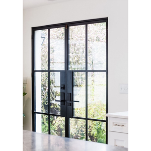 Portes d'entrée en verre et acier à cadre noir avec verrou crémon pour maisons, porte extérieure à double vitrage en fer forgé sur mesure, décoration de la maison - Product Image 2