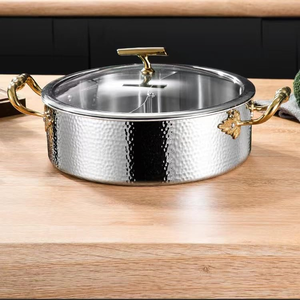 Luxury 304 Stainless Steel 3-Layer Hot Pot Nature Color Stock/Kitchen <b>Cookware</b> <b>Set</b> with Glass Lid for Soup Home Use - Product Image 5