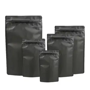 Emballage noir mat refermable pochette debout emballage en feuille d'aluminium sac à fermeture éclair sacs de nourriture de stockage Doypack Mylar