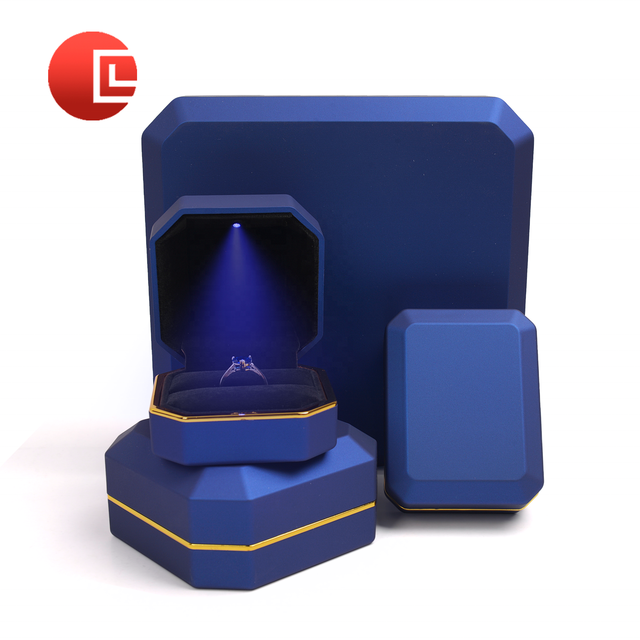 CHEN LU Handmade Luxury Blue Octagonal LED-Lit Jewelry Boxes-Multi-Size Cases for Ring/Necklace/Bracelet Packaging