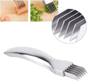 Cortador de Verduras Multiusos de Acero Inoxidable, Utensilio de Cocina de Bambú para Cortar Papas, Cebollín y Cebolla Verde Fácilmente, <span class=keywords><strong>Manual</strong></span> - Product Image 5