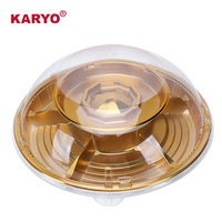 KARYO 2961 Boîte de luxe unique en or, ronde, à double couche, en plastique, pour servir des noix, des fruits, des pâtisseries, des bonbons, avec couvercle transparent