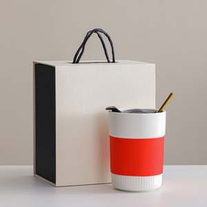 Custom logo Festival Business Gift <b>Box</b> Set 450ml Silicone Sleeve Ceramic <b>Double</b> <b>Wall</b> Insulated Travel Coffee Cup with Slider Lid - Product Image 2