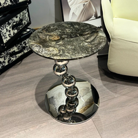 Table d'appoint minimaliste moderne en acier avec plateau en marbre, table de salon, table de chevet BTCT032 pour le salon