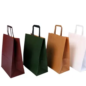 Großhandel Weihnachten Wein Geschenk Taschen Einkaufen Verpackung Lebensmittel Kraft Papier Taschen mit Flache Griffe