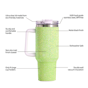 Mug de voyage isotherme classique en acier inoxydable de 40 oz, à double paroi, écologique, avec poignée, couvercle et paille, idéal pour le camping - Product Image 4