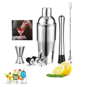 QZQ Factory Manufacture Plated Gold Unique Martini Custom Logo Bar Tool Gift Stainless Steel Bartender Kit Cocktail Shaker Set