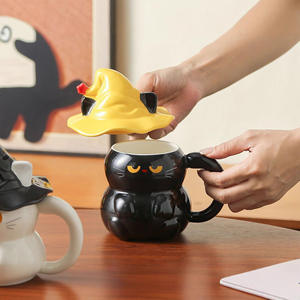 <span class=keywords><strong>Taza</strong></span> de Agua con Diseño de Gato y Sombrero Mágico, <span class=keywords><strong>Taza</strong></span> de Cerámica Desechable Creativa para Parejas con Tapa, Regalo de Halloween, Diseño de Dibujos Animados - Product Image 3