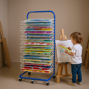 Blue <b>Art</b> <b>Drying</b> <b>Rack</b> 25 Removable Shelves Wheels Metal Paint <b>Drying</b> Supplies School Office Use - Product Image 2