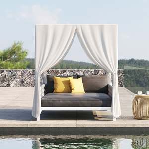 Luxe Offre Spéciale Patio Extérieur Jardin Simple Blanc En Aluminium Tissé Double <span class=keywords><strong>Chaise</strong></span> <span class=keywords><strong>Longue</strong></span> <span class=keywords><strong>avec</strong></span> Rideaux <span class=keywords><strong>Auvent</strong></span> - Product Image 4