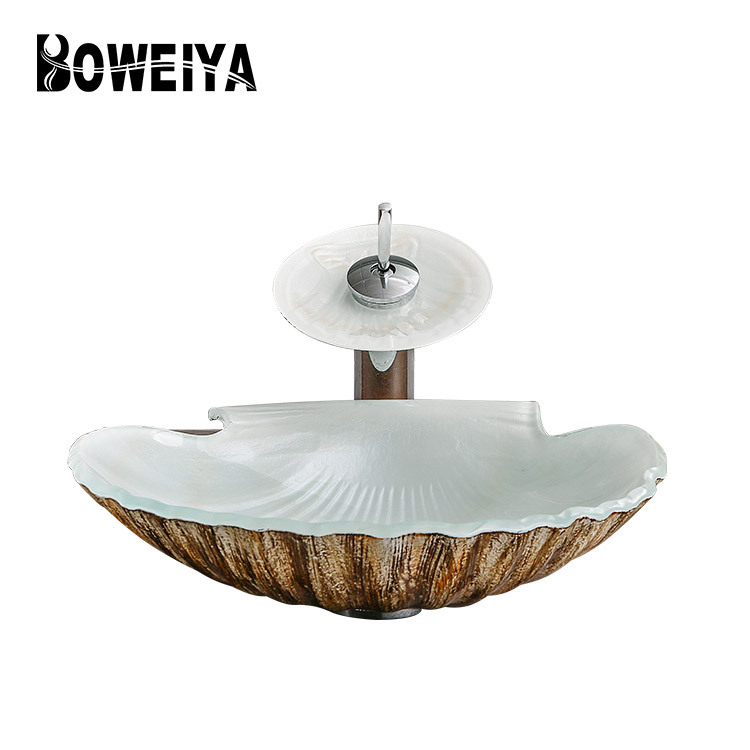 Blanc Coquille Comptoir de Surface Solide Bassin de Meuble de Salle De Bain Vanité Lavabo Évier avec Robinet Accessoires