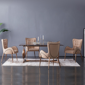 Poltrona Imbottita Confortevole, Arredamento per Sala <span class=keywords><strong>da</strong></span> <span class=keywords><strong>Pranzo</strong></span>, Sedia <span class=keywords><strong>in</strong></span> <span class=keywords><strong>Pelle</strong></span> con Gambe <span class=keywords><strong>in</strong></span> Acciaio Inossidabile - Product Image 4