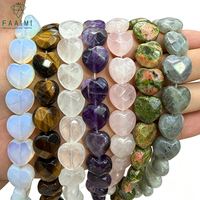 Perles en vrac de pierres naturelles facettées en forme de cœur de 15 mm pour la fabrication de bijoux (quartz rose, améthyste, cristal) - Vente en gros
