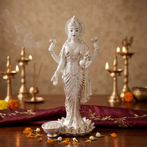 Handmade Minimalist 999 Silver Plated Goddess Dhan Lakshmi <b>Statue</b> for Diwali Puja Home Temple Decor Luxury Gift - Product Image 1