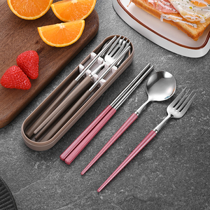 Haute Qualité Portable Coréen 304 En Acier Inoxydable <span class=keywords><strong>Portugal</strong></span> Vaisselle Baguettes Cuillère Fourchette 3 Pcs Couverts Ensemble pour Camping Voyages - Product Image 4