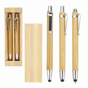 Promotional Customized Logo Recycled eco Bamboo Wood Touch stylus pen box with case ball ballpoint pen