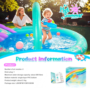 สระน้ำเป่าลมรูปนางเงือกพร้อมหลังคา ของเล่นน้ำกลางแจ้งสำหรับเด็ก - Product Image 5