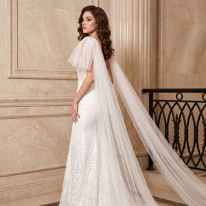 YouLaPan - Chal de Novia Largo y Sencillo, <span class=keywords><strong>Accesorios</strong></span> de <span class=keywords><strong>Boda</strong></span>, Chifón Suave, Fijación con Alfileres, para Mujer, Festival, Pasarela, MG06 - Product Image 2