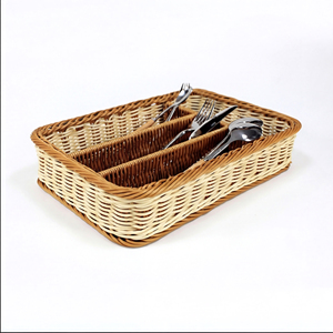 Panier de rangement multifonction en plastique PP écologique tressé imitation rotin pour couverts, organisateur de bureau pour pain, aliments, fruits et légumes - Product Image 5