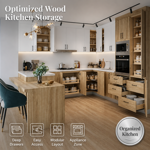 Meuble de cuisine Joysource en panneau mélaminé blanc, écologique, îlot en L, grain naturel, modulaire, appareils encastrés sur mesure - Product Image 4