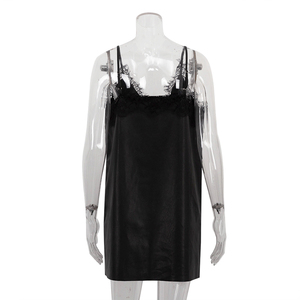 <span class=keywords><strong>Bon</strong></span> <span class=keywords><strong>prix</strong></span> <span class=keywords><strong>Été</strong></span> 2025 Robes à bretelles fines avec dentelle <span class=keywords><strong>Robe</strong></span> noire en cuir PU pour femmes - Product Image 5