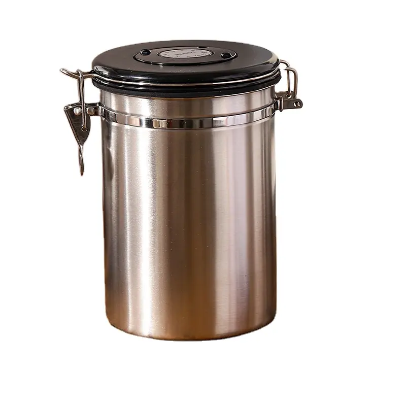 モダンなキッチンティーシュガー収納ジャーステンレス鋼1.8Lコーヒー豆容器蓋付き