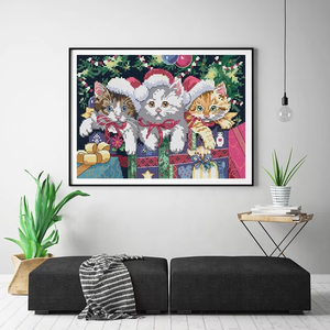 NKF Broderie personnalisée, motif <span class=keywords><strong>de</strong></span> <span class=keywords><strong>point</strong></span> <span class=keywords><strong>de</strong></span> <span class=keywords><strong>croix</strong></span> <span class=keywords><strong>de</strong></span> Noël avec chat, kits <span class=keywords><strong>de</strong></span> <span class=keywords><strong>point</strong></span> <span class=keywords><strong>de</strong></span> <span class=keywords><strong>croix</strong></span> 3D DIY, fils DMC, tissu <span class=keywords><strong>Aida</strong></span> - Product Image 1