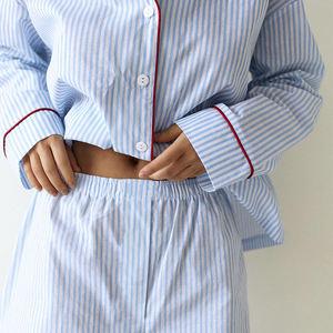 <span class=keywords><strong>Pigiama</strong></span> Fashion QINSI con Profili <span class=keywords><strong>a</strong></span> Contrasto per Donna, Completo Notte Primaverile <span class=keywords><strong>a</strong></span> <span class=keywords><strong>Righe</strong></span> con Maniche Lunghe e Pantaloncini in Cotone - Product Image 3