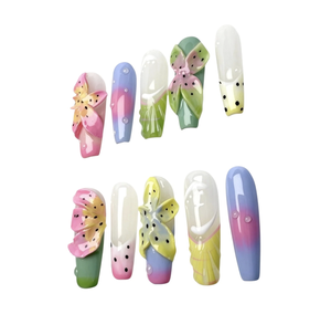 <span class=keywords><strong>Uñas</strong></span> Postizas Hechas a Mano, 10 Piezas, Personalizables, Medianas, Cuadradas, con Diseño Tropical 3D de <span class=keywords><strong>Flores</strong></span>, Gotas de Rocío y Frutas Exóticas - Product Image 5