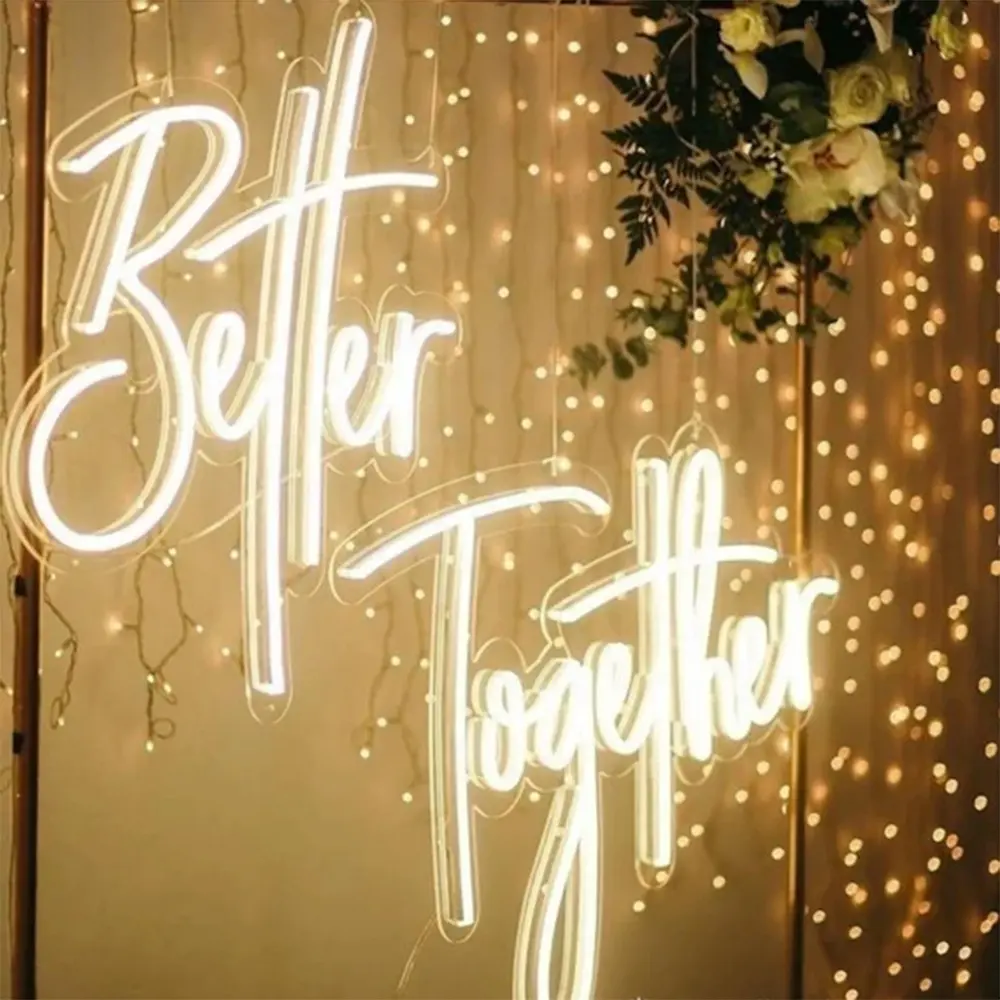 Letrero de neón de boda, decoración de pared de fiesta, mejor juntos, letrero de luz led, luz de neón de boda para decoración de boda