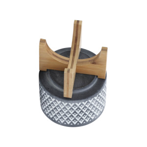 Vaso in Ceramica Rotondo Moderno con Supporto in Bambù per Decorazione Piante da Interno ed Esterno - Product Image 5