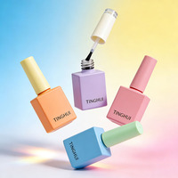 Flacon de vernis à ongles en gel de couleur macaron personnalisé OEM/ODM, 10 ml, flacon de vernis à ongles vide avec pinceau, flacons en verre carrés pour vernis à ongles