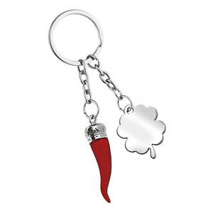 Porte-clés personnalisé avec logo, corne porte-bonheur et trèfle à quatre feuilles, en métal - Product Image 2