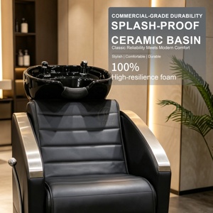 Sillón de <span class=keywords><strong>Lavacabezas</strong></span> Moderno Directo de Fábrica con Lavabo de Cerámica, Tapicería de Cuero PU, Estación de Lavado Ajustable, Ecológico y Personalizable - Product Image 2