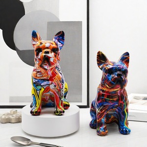 Kunst Graffiti Franse Bulldog Harsbeeld Moderne Hond Tafelblad Sculptuur Moderne Dierlijke Beeldjes Voor Huisdecoratie Interieur