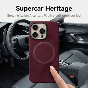 Coque de téléphone pour <span class=keywords><strong>iPhone</strong></span> <span class=keywords><strong>13</strong></span> <span class=keywords><strong>Pro</strong></span> <span class=keywords><strong>Max</strong></span> en Alcantara italien véritable, entièrement enveloppante, avec cadre de caméra en métal, aimant puissant, <span class=keywords><strong>prix</strong></span> d'usine - Product Image 5