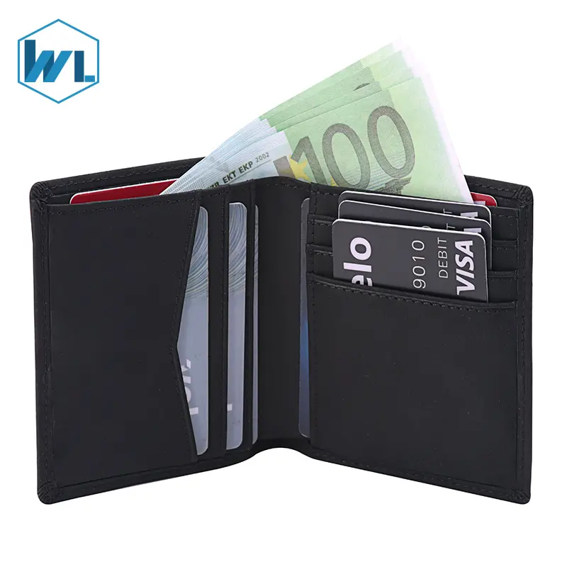 Customized Men's Wallet Ultra-Thin Original Crazy Horse Leather Wallet High Quality Fashion Design Men's Card Holder Cash Clip R